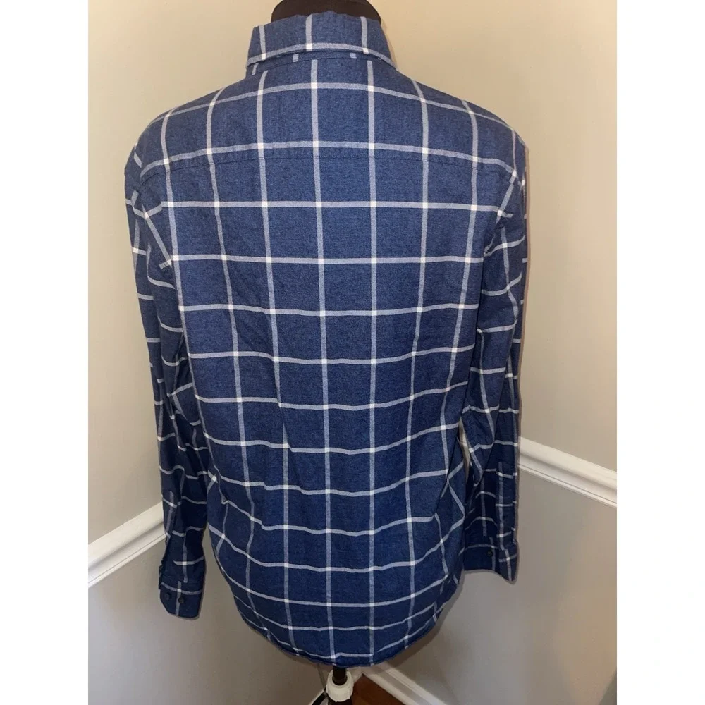 Banana Republic Ultra Soft‎ Flannel Untucked Slim Fit Blue Plaid Mens Medium